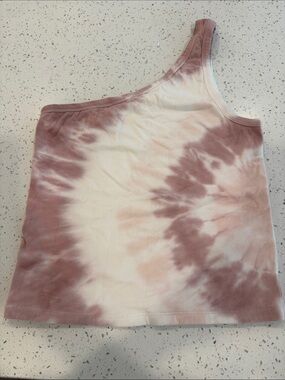 American Eagle Outfitters One-Shoulder Tie-Dye Tank in Dusty Rose & White
